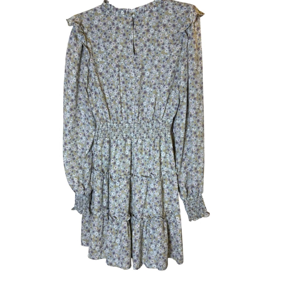 By The River Floral Pastel Mini Dress with Smocking and Ruffle Accents sz L - Picture 5 of 12